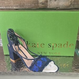 Kate Spade Navy Blue Denim Fringe Lace-Up Sandals, Size 5.5M, NWT